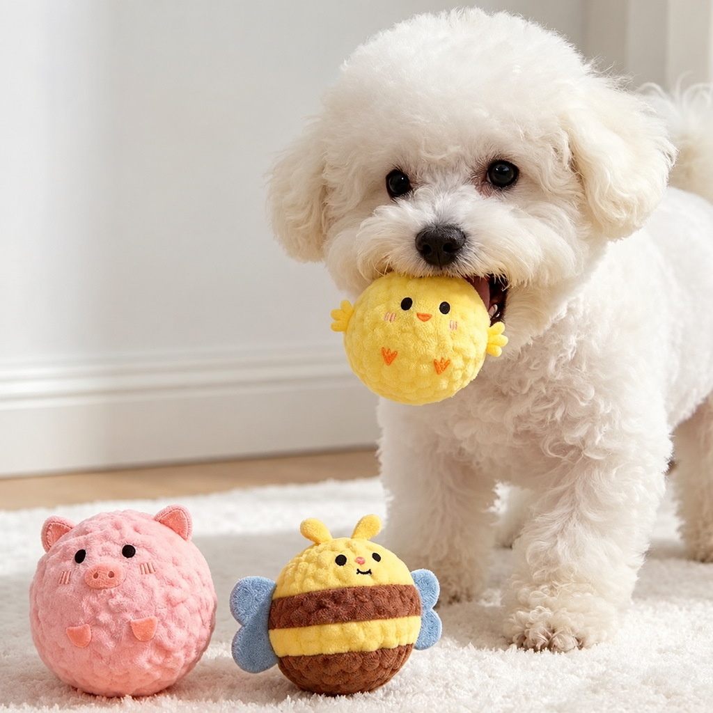 Squeaky Plush Animal Ball